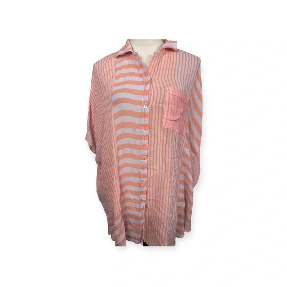 Saachi Striped peach and White Button-Up Shirt size large - Picture 1 of 11
